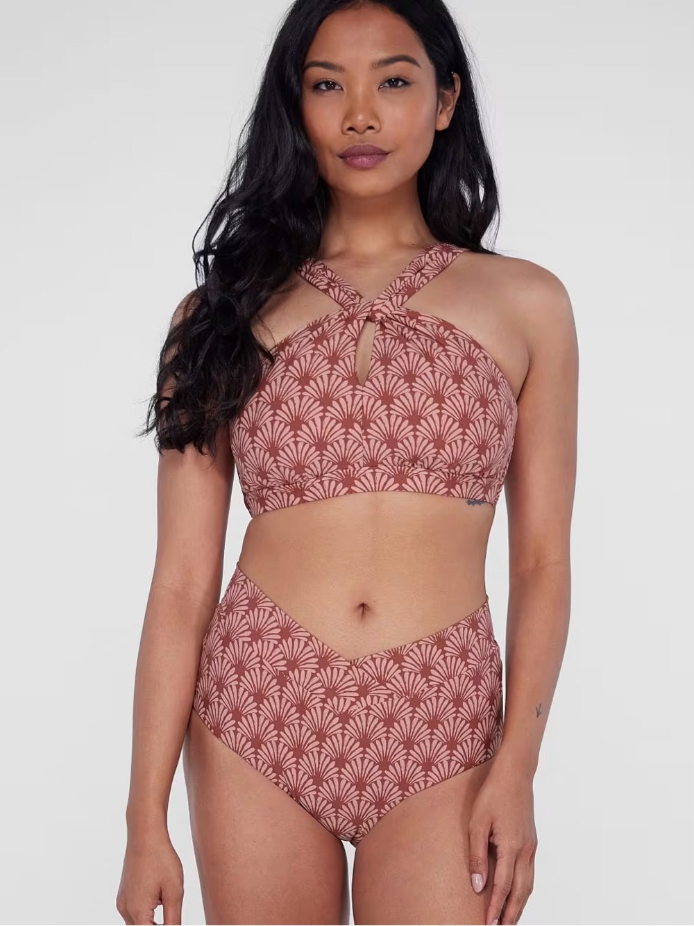 Women's Patterned Dusty Rose Bikini Top - Supportive Swim Bralette